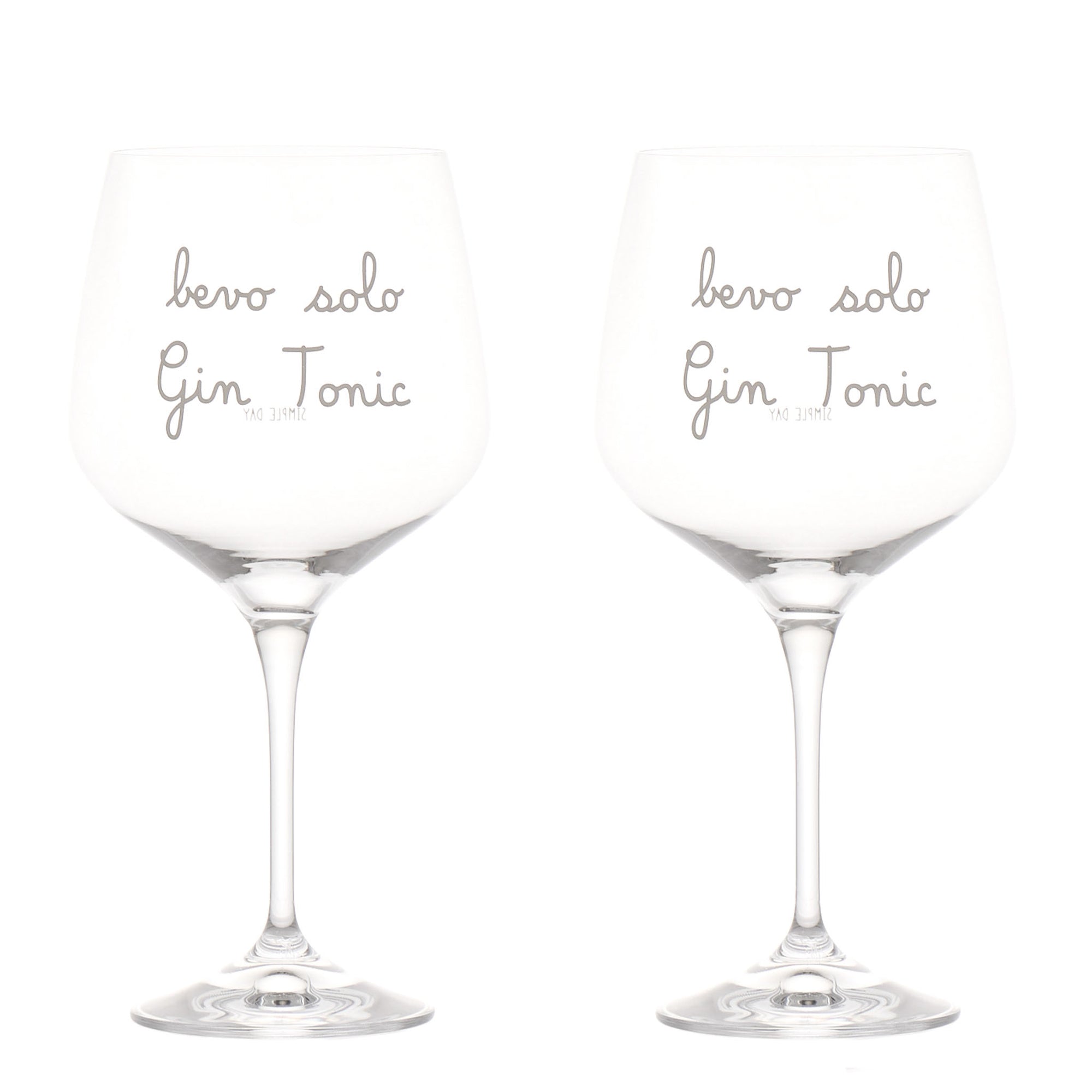 Set van 2 cocktailglazen met decor "Bevo solo Gin Tonic" ("Ik drink enkel Gin Tonic") - SIMPLE DAY