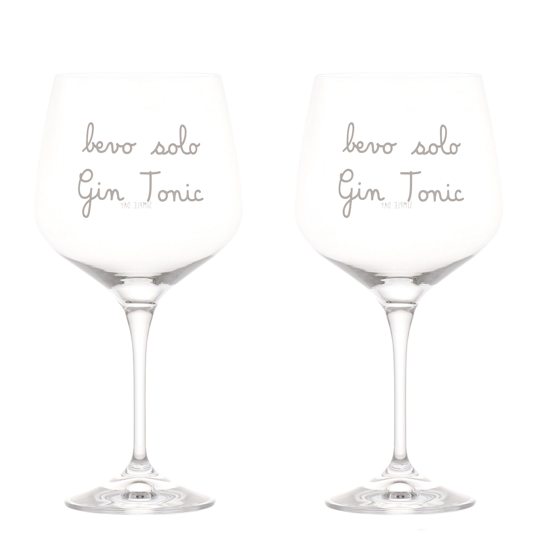 Set van 2 cocktailglazen met decor "Bevo solo Gin Tonic" ("Ik drink enkel Gin Tonic") - SIMPLE DAY